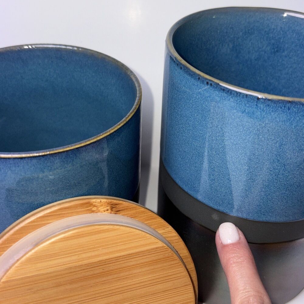 Set of 2 American Atelier Stoneware Canisters with Lids Kitchen Storage Blue - Picture 9 of 10